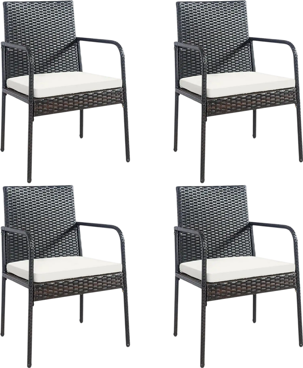 4 Pieces Patio Wicker Rattan Dining Set with Comfy Cushions
