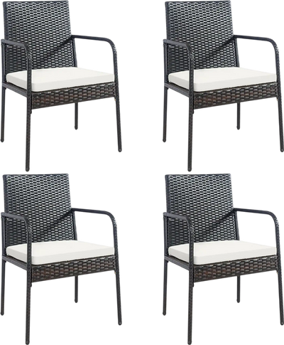Costway 4pc Patio Wicker Rattan Dining Chairs with Cushions 37452601 New