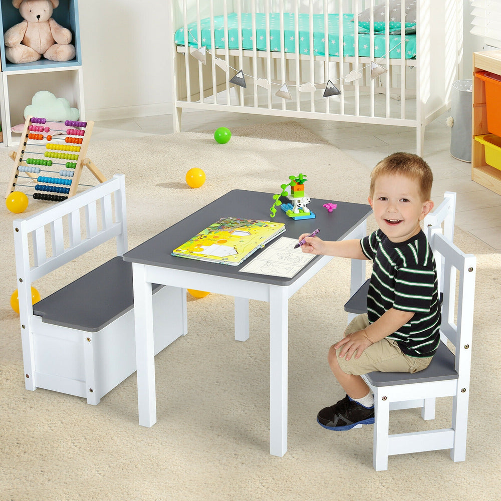 Gray kids' wooden chair with backrest, designed for comfort and safety, ideal for study and playtime activities.