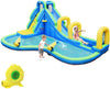 Multifunctional inflatable water bounce with slide, made of waterproof Oxford cloth, suitable for 4 kids aged 4-12.