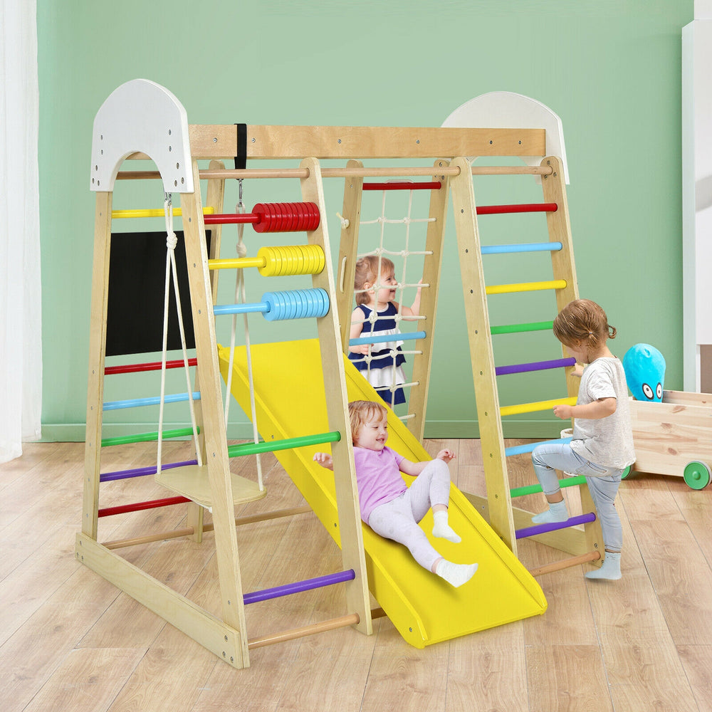 Indoor Playground Climbing Gym Wooden 8-in-1 Climber Playset for Children-Multicolor - Gallery View 1 of 12