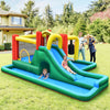 Inflatable water slide bounce house with climbing wall, tunnel, and slide, made from durable oxford cloth for outdoor.