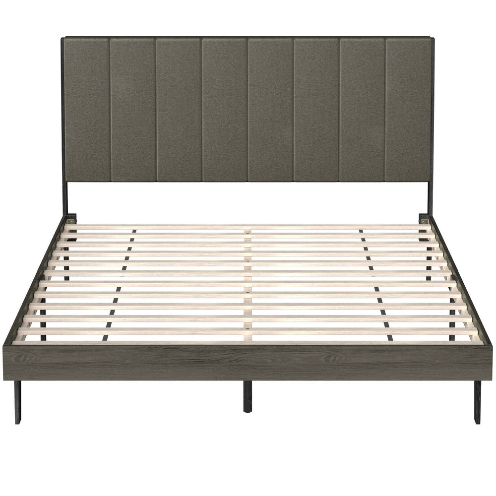 Queen size upholstered bed frame showcasing a soft tufted headboard and strong middle support legs for enhanced.