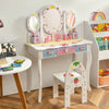 Kids Vanity Princess Makeup Dressing Table Chair Set with Tri-fold Mirror-White - Gallery View 1 of 10