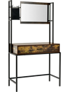 Industrial vanity table with adjustable mirror, spacious drawer, and rustic brown wood finish for stylish bedroom decor.