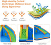 Kids inflatable water slide with climbing wall and splash pool, made of durable Oxford material for outdoor fun.