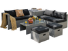 8-piece patio rattan furniture set with black cushions, featuring a coffee table and storage, ideal for outdoor.