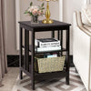 Dark brown 3-tier nightstand with open compartments, ideal for storage and display in living room or bedroom.
