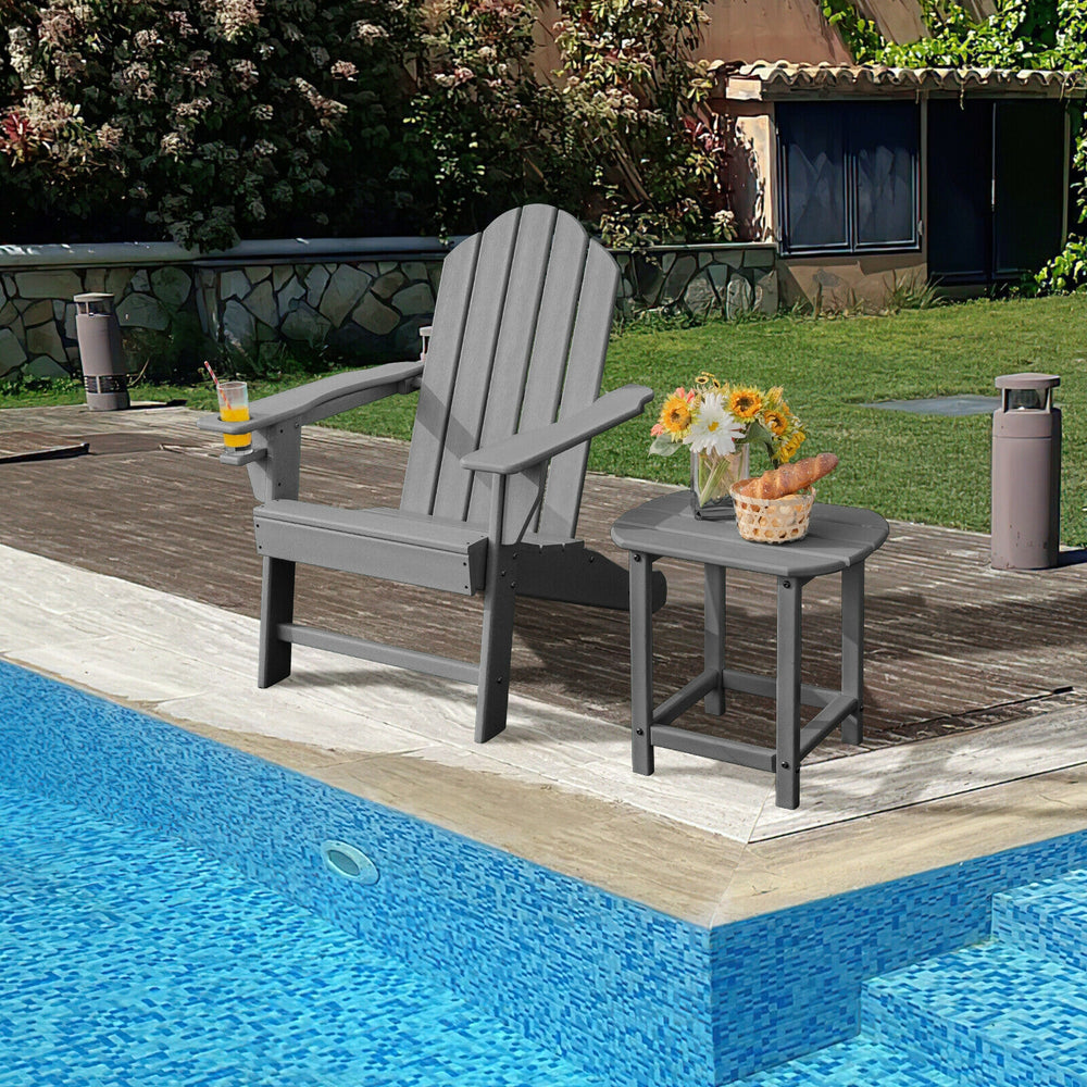 Outdoor Adirondack Chair with Built-in Cup Holder for Backyard Porch-Gray - Gallery View 1 of 7