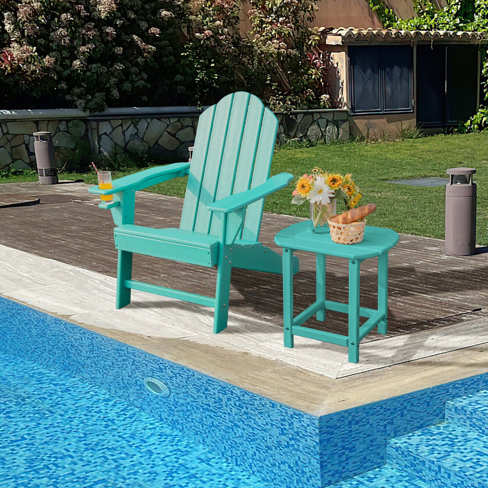 Outdoor Adirondack Chair with Built-in Cup Holder for Backyard Porch-Turquoise - Gallery View 1 of 7