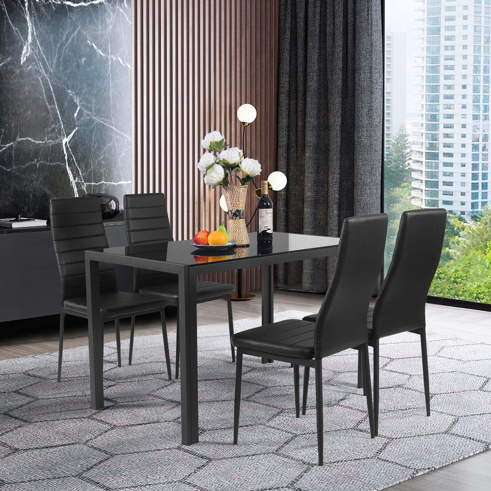 Modern leather dining chair set with metal frame, ergonomic design, perfect for dining rooms or celebrations.