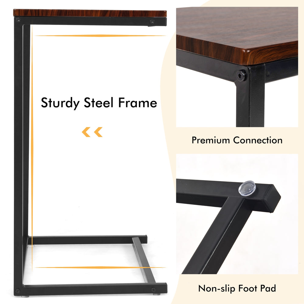 Stylish 26-inch dark brown side table with sturdy steel frame, perfect for holding laptops and snacks beside a sofa or.