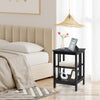 3-tier black nightstand with round corners and open compartments, perfect for bedroom or living room storage.