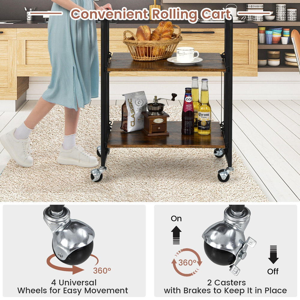Folding rolling cart with 4 universal wheels and lockable casters, perfect for easy mobility and stable storage.