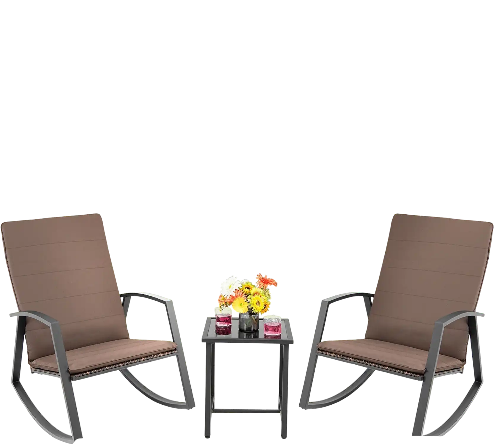 Costway 3-Piece Patio Rattan Rocking Furniture Set Brown 25736410 New