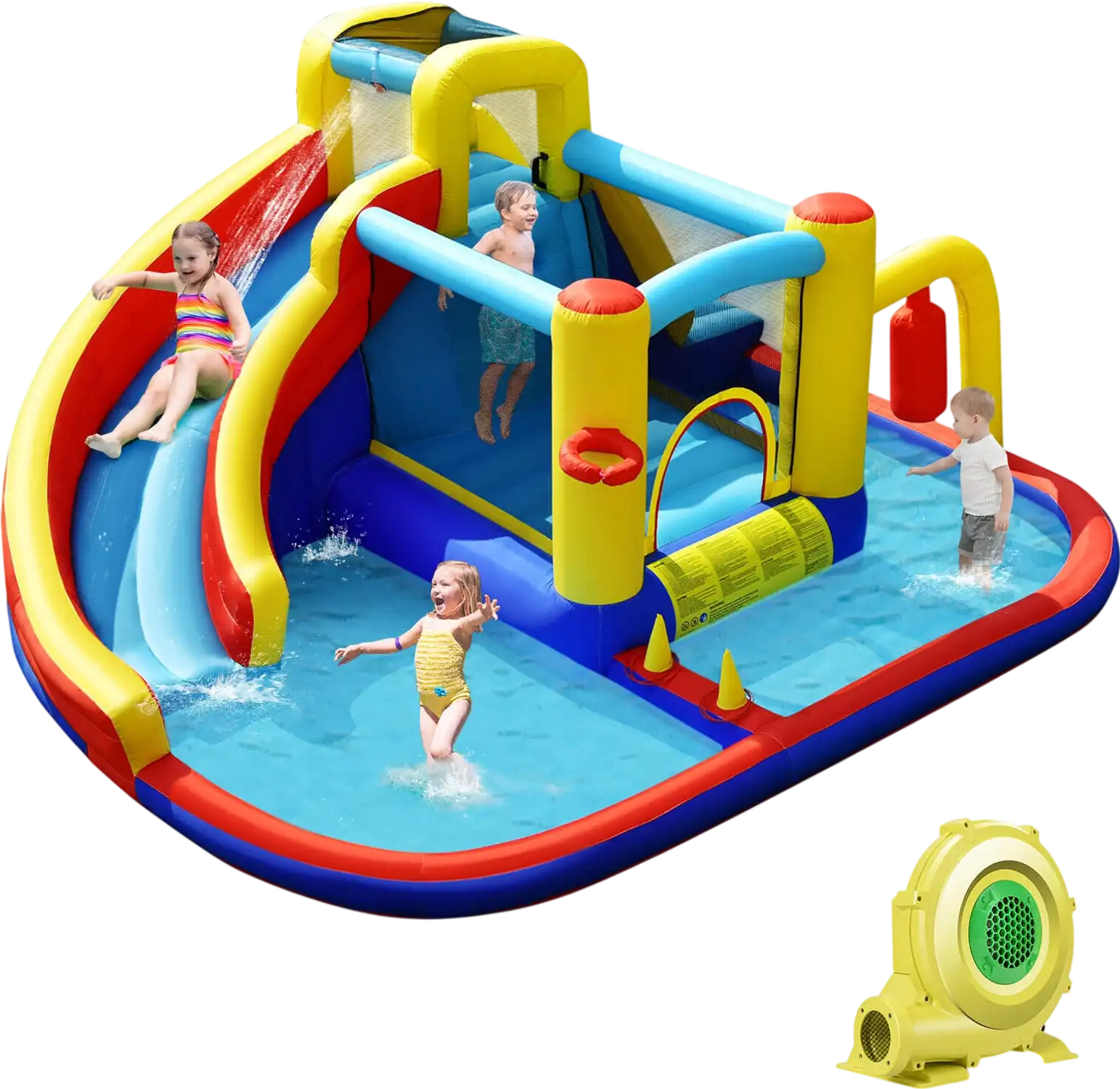 Costway 7-in-1 Inflatable Water Slide Splash Pool 735W Air Blower 54807392 New