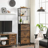 Freestanding vertical dresser in rustic brown with 3 drawers and 3 shelves, ideal for living room or bedroom storage.