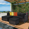 5 Pieces Patio Sectional Rattan Furniture Set with Ottoman Table-Black - Gallery View 1 of 11