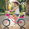 Kids bicycle with training wheels, 14-inch pink frame, doll seat, and basket, perfect for ages 3-9 for outdoor.
