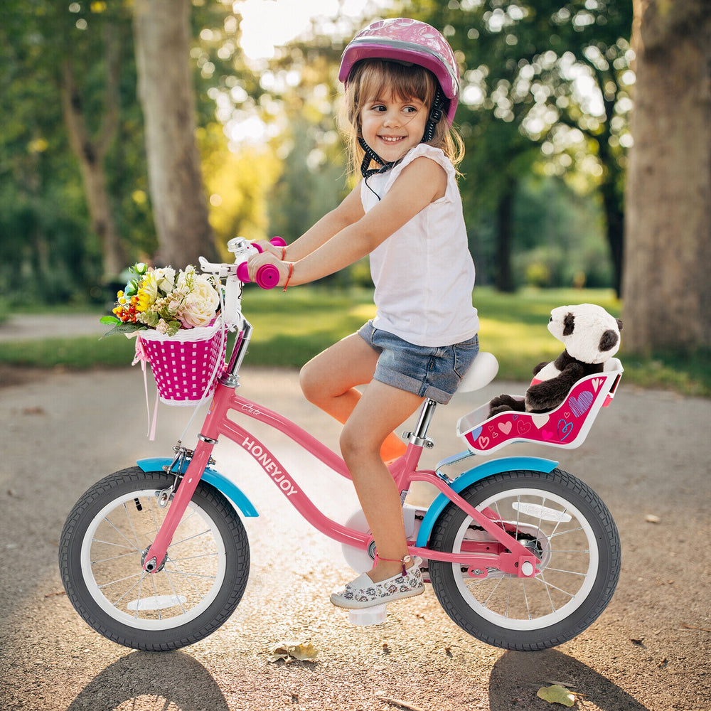 Kids Bicycle with Training Wheels and Basket for Boys and Girls Age 3-9 Years-14 inches - Gallery View 1 of 11