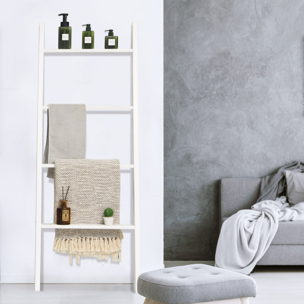 4-Tier Wall Leaning Ladder Shelf Stand-White - Gallery View 1 of 10