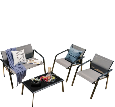 Costway 4-Piece Patio Furniture Set Loveseat Sofas Glass Table Gray 69487205 New