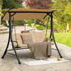 Close-up of the padded cushions on the 3-seat outdoor porch swing, featuring breathable olefin fabric for added comfort.