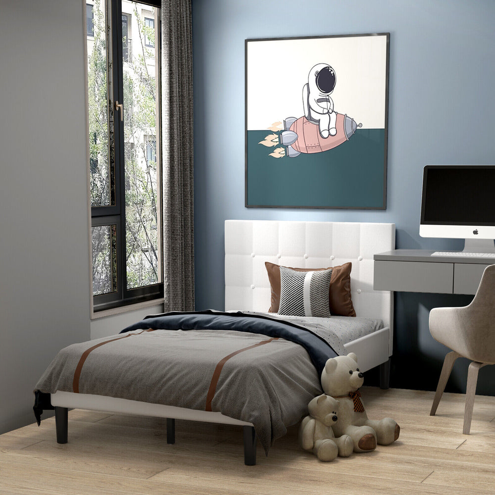 Platform Bed with Button Tufted Headboard-Beige - Gallery View 1 of 10