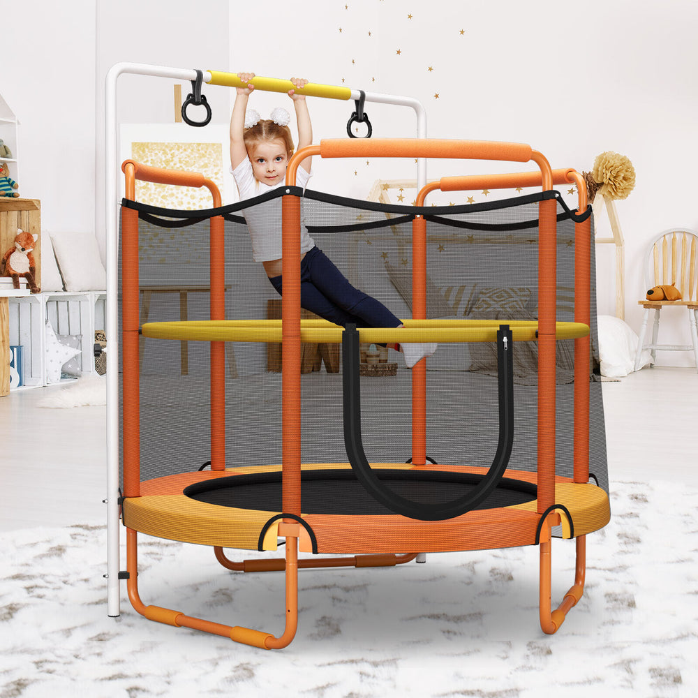 5 Feet Kids 3-in-1 Game Trampoline with Enclosure Net Spring Pad-Orange - Gallery View 1 of 9