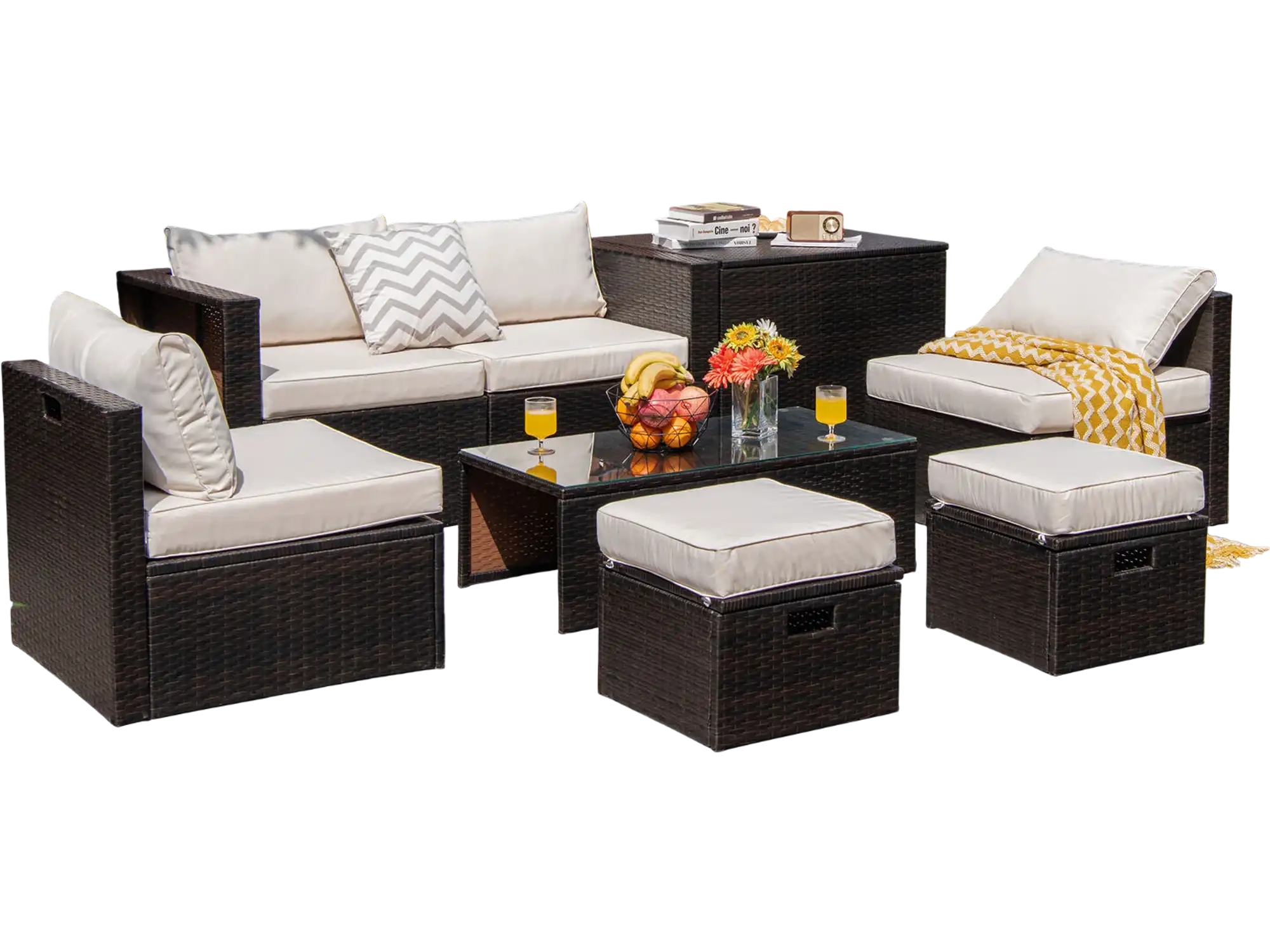 Costway 8-Pc Patio Rattan Sofa Furniture Set Storage Box White 26357819 New