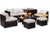 8-piece patio rattan furniture set with soft cushions, storage box, and tempered glass table for outdoor gatherings.