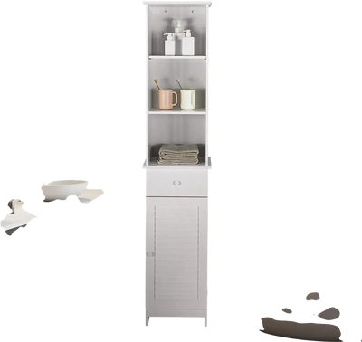 Costway Bathroom Tall Freestanding Storage Cabinet Open Shelves Drawer White 67981523 New