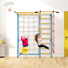 Kids indoor gym playground featuring a Swedish wall ladder with monkey bars and rope, designed for fun and exercise.