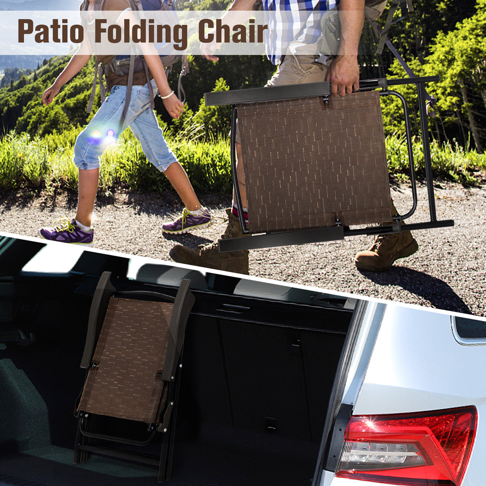 Folding dining chair with breathable fabric and adjustable backrest, perfect for outdoor relaxation and easy transport.