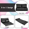 Foldable PU leather leisure floor sofa bed in black, adjustable design with 2 pillows for versatile comfort and support.