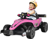 Kids ride-on electric Formula racing car in pink with remote control, designed for ages 3-7, featuring shock-absorbing.
