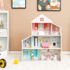 3-tier toddler dollhouse with colorful wallpaper, 6 rooms, and 8 furniture pieces for imaginative play and creativity.