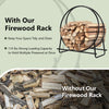 30-inch tubular steel log hoop firewood storage rack with a black powder-coated finish, ideal for indoor and outdoor.