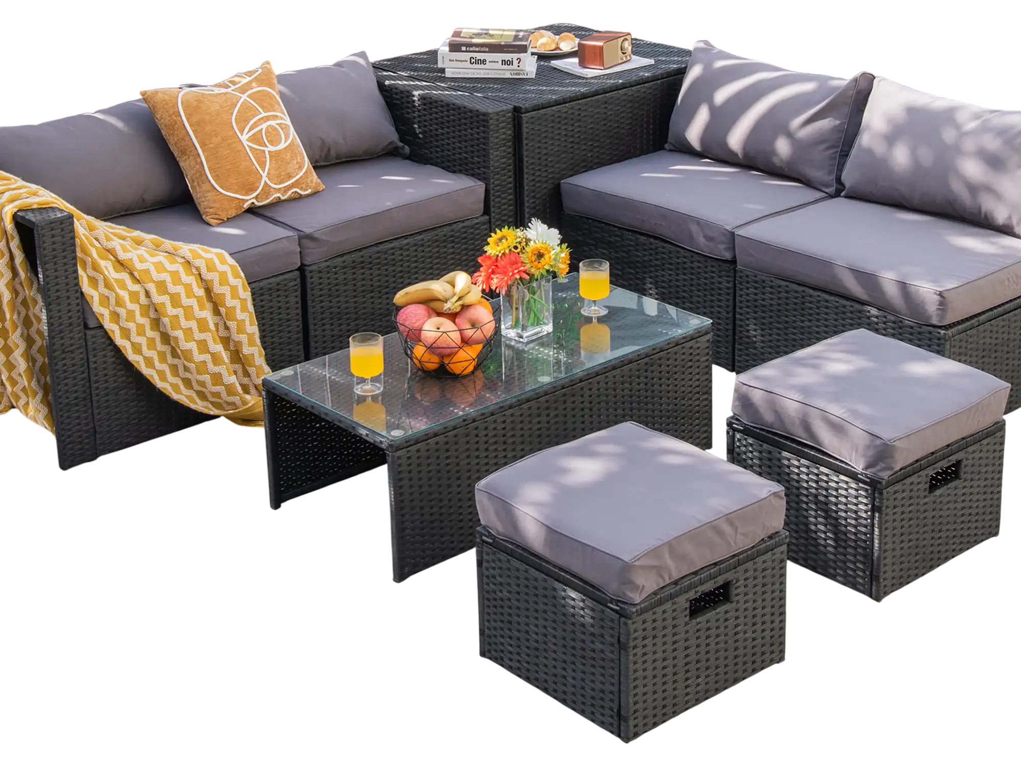 Costway 8-Piece Patio Rattan Furniture Set Storage Table Gray 60532897 New