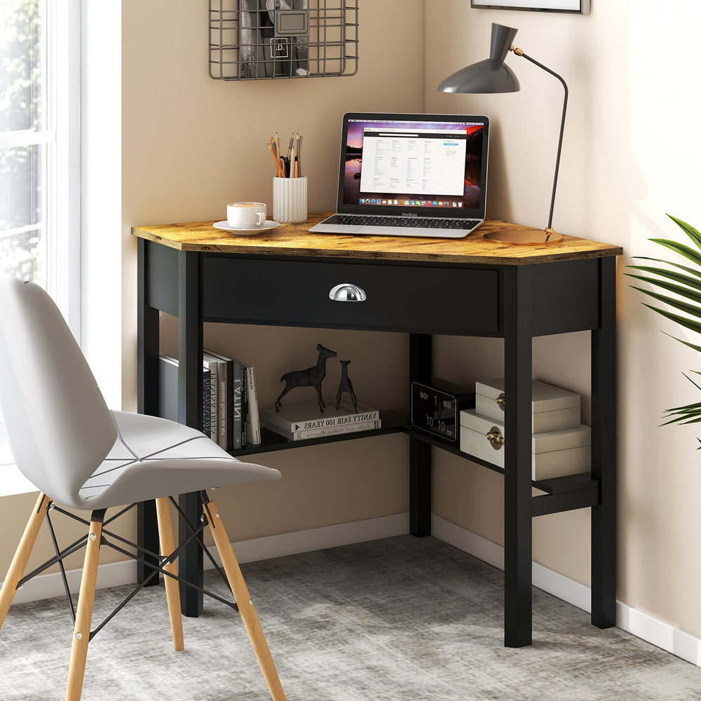 Corner Wooden Piece Laptop Computer Desk-Rustic Brown - Gallery View 1 of 10