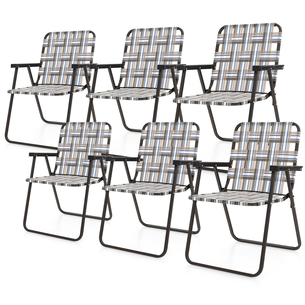 6 Pieces Folding Beach Chair Camping Lawn Webbing Chair-Brown - Gallery View 1 of 1
