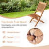 Teak wood folding dining chair with slatted seat, lightweight and space-saving design for outdoor use.