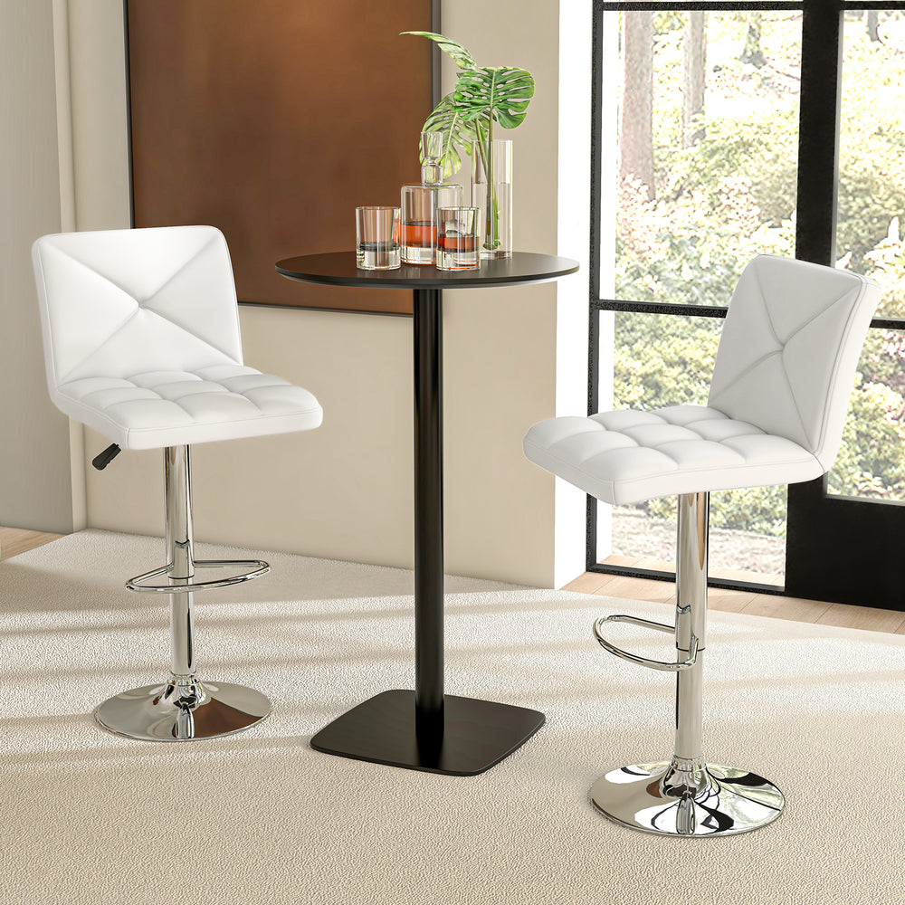 PU Leather Upholstered Bar Stools Set of 2 with Back and Adjustable Height-White - Gallery View 1 of 9