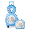 Colorful 10" blue kids backpack with mermaid design and adjustable straps, securely attaches to the 14" suitcase for.