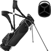 Golf stand cart bag in black with 4-way divider, padded straps, and multiple pockets for secure storage.