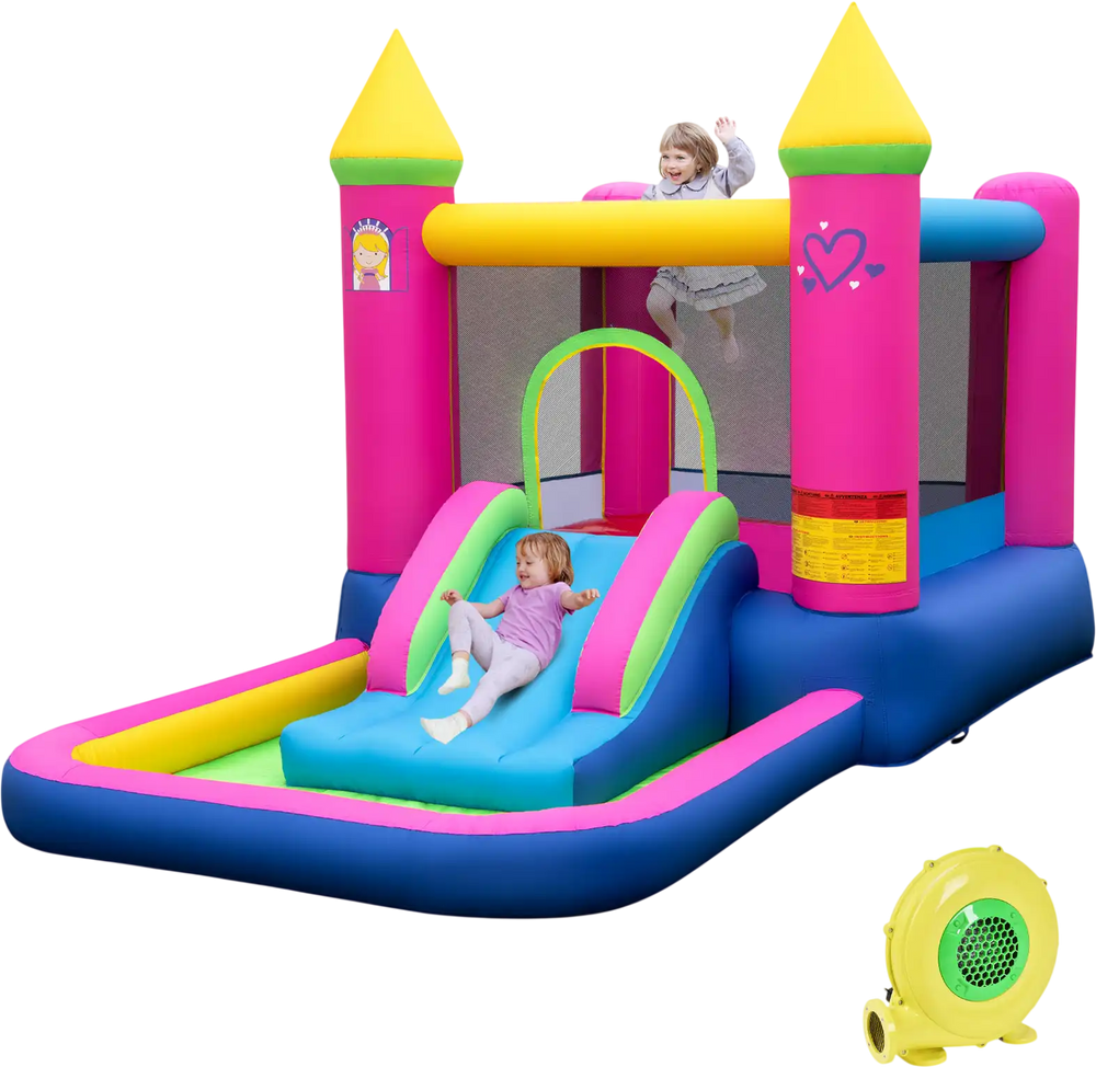 Inflatable Bounce House 4-in-1 Kids Princess-themed Bouncer Blow-up Bouncy Castle with 480 Blower