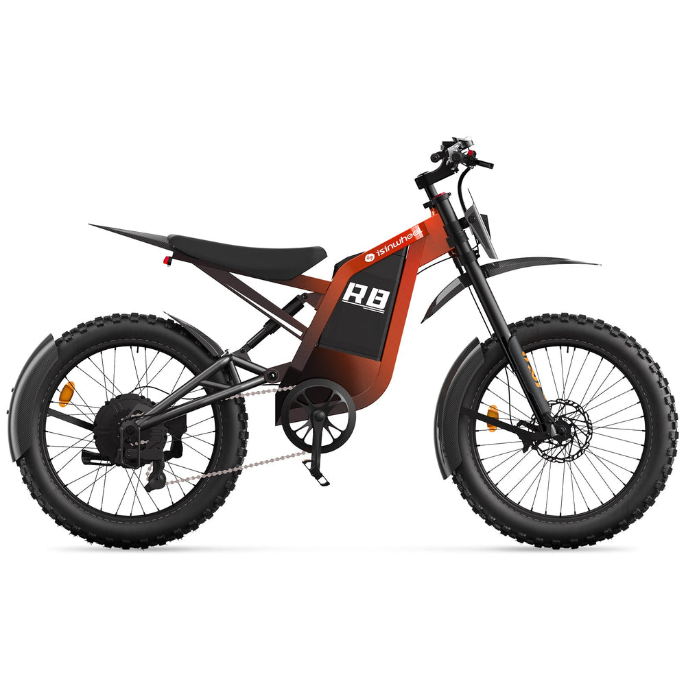 R8 Electric Dirt Bike for Adults 35 MPH & 150 Miles - Side profile (Fiery Orange color)