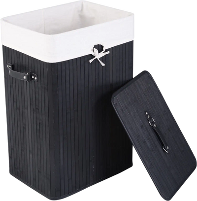 Costway Bamboo Rectangle Laundry Hamper w/ Handles & Lid 19 Gal 07658312 New