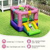 Inflatable bounce house with slide and basketball hoop, made of durable 420D oxford cloth, for kids' outdoor fun.