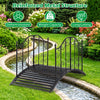 3.9 ft garden metal bridge with dual patterned side rails, reinforced structure, and slatted walkway for outdoor.